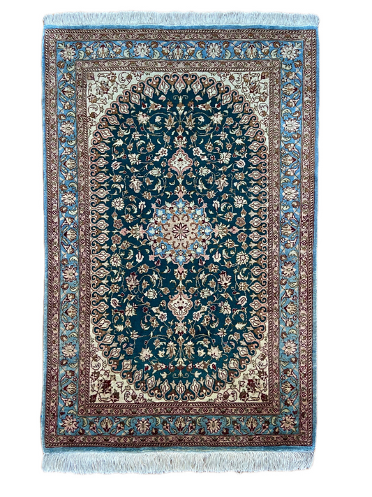 Seidenteppich aus Ghom 93 x 60cm - Farhadian.com